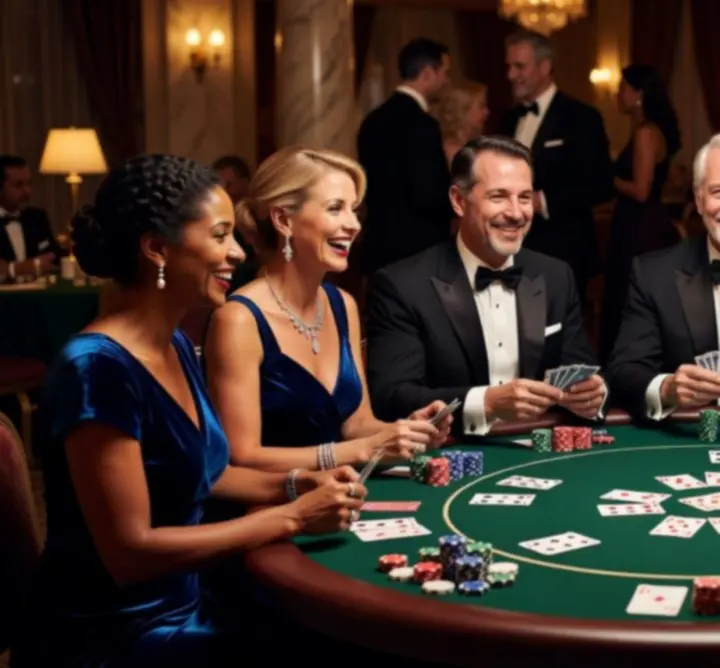 Goście grający przy stołach pokerowych podczas eleganckiego eventu