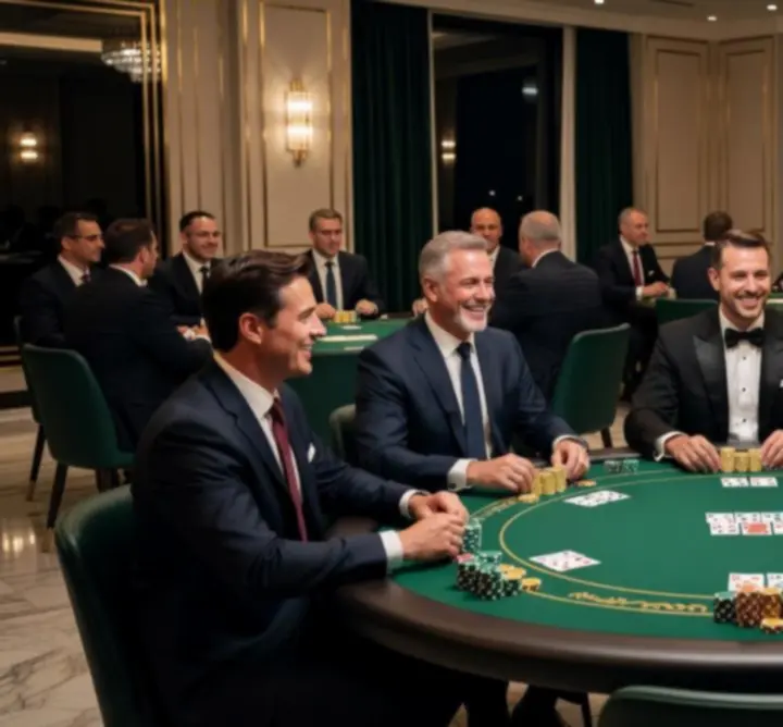 Luksusowy event pokerowy z eleganckim stołem i gośćmi