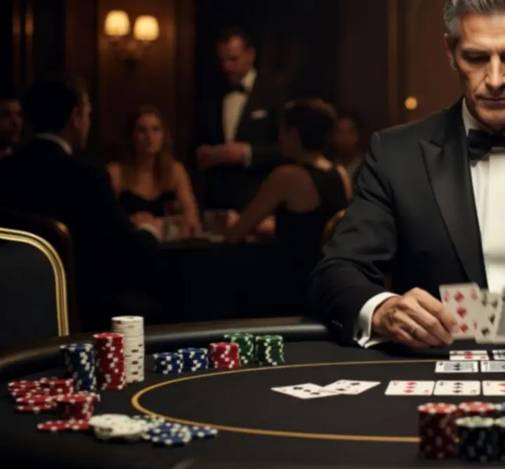 Profesjonalny krupier układa żetony na stole pokerowym