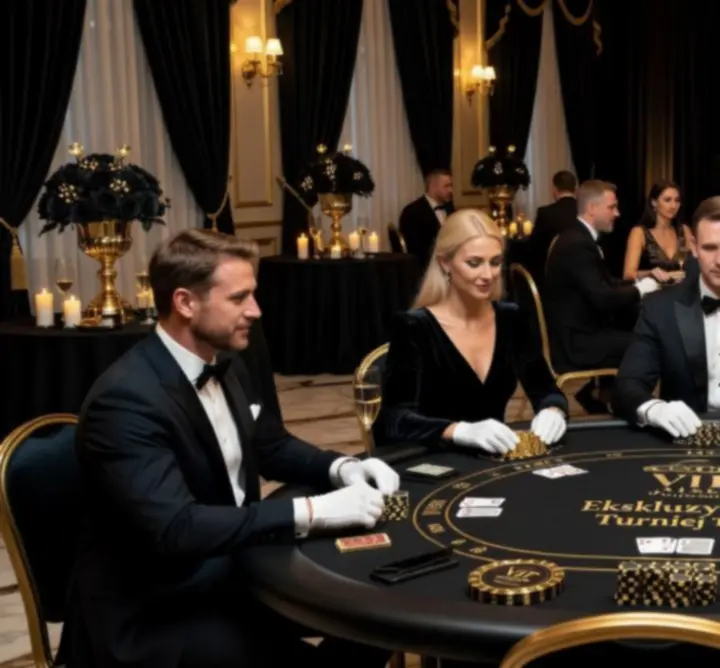 Luksusowa sala z ekskluzywnymi stołami pokerowymi i efektownym oświetleniem